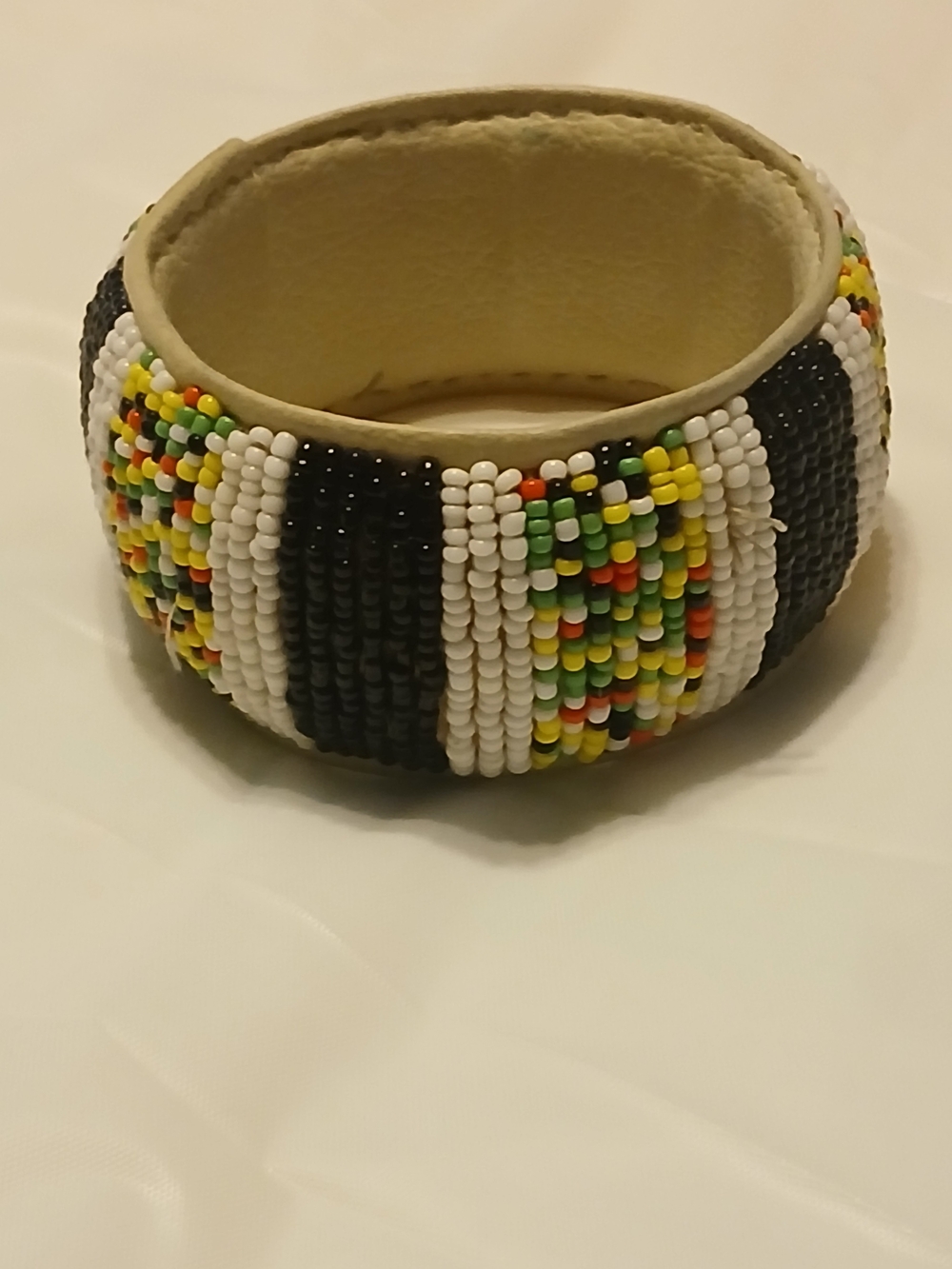 Handcrafted Beaded Bangle Bracelet in Black, White & Multicolor